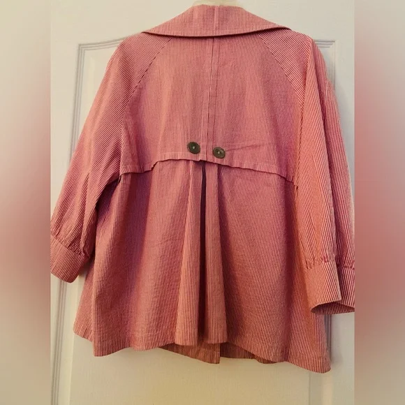 LAL - Live A Little red white Seersucker double breasted  Summer Peacoat Jacket - Picture 2 of 3